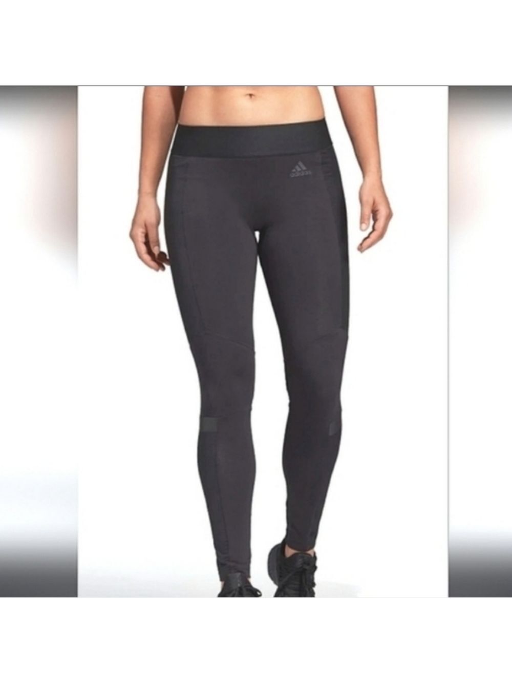 Adidas Athletic Leggings Mid Rise Elastic Waist Tapered Leg Stretch Black Small